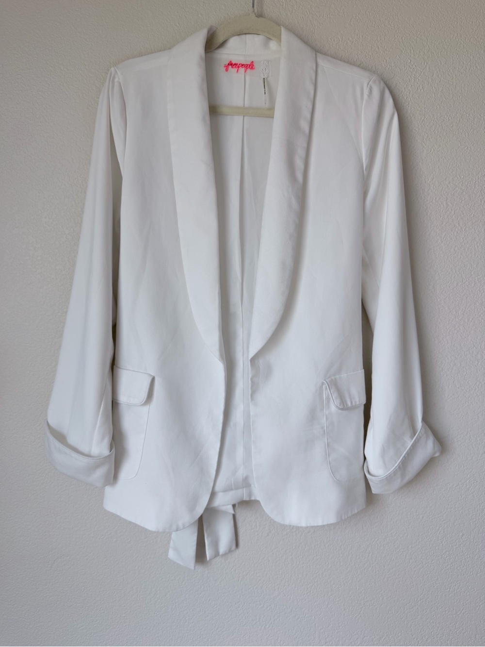 Free People White Tie Back Shawl Collar Blazer Jacket Size 2 Boho Chic